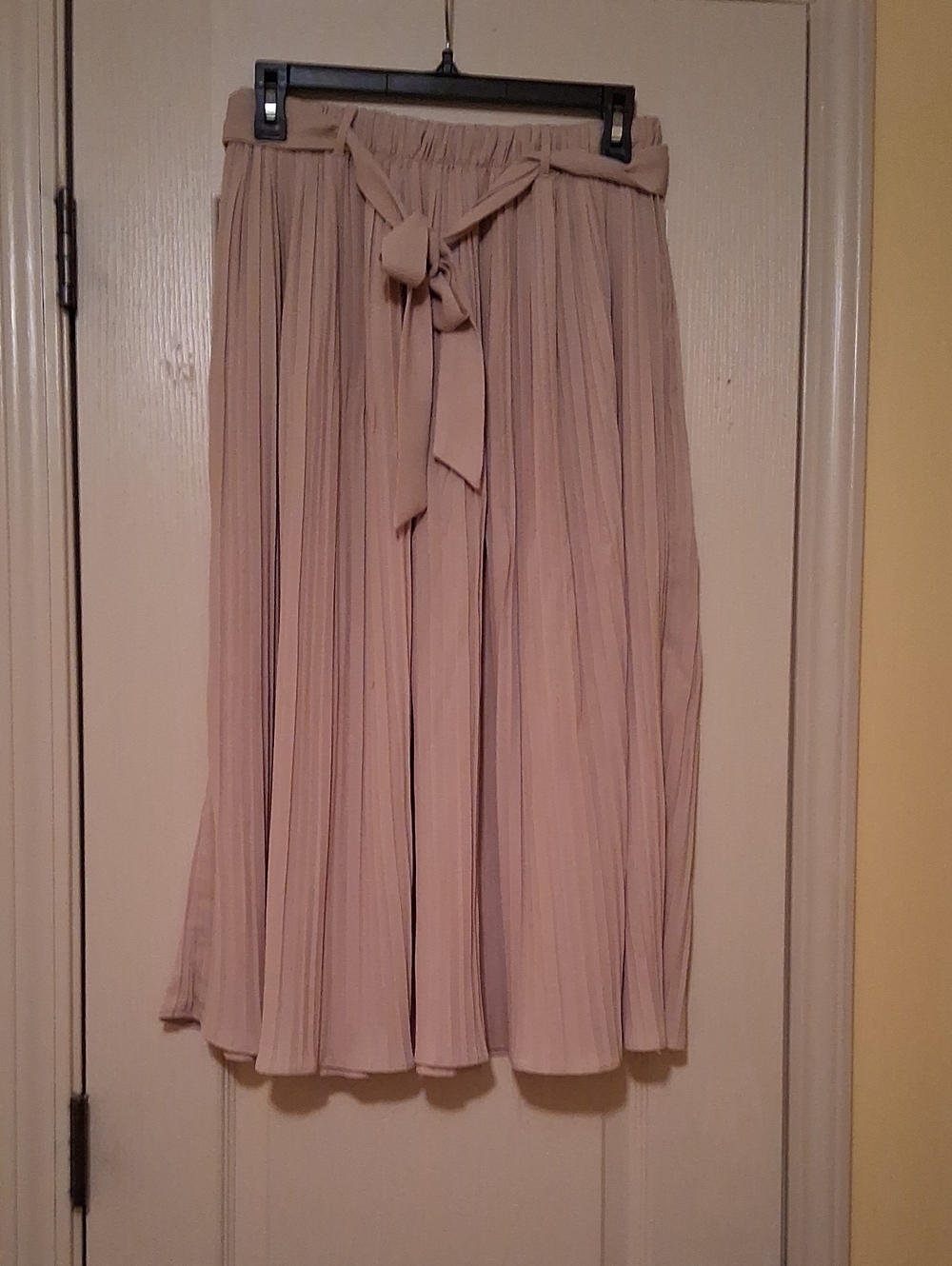 Alice Blue Pleated Midi Skirt with Self-Tie Waist - Nude Blush